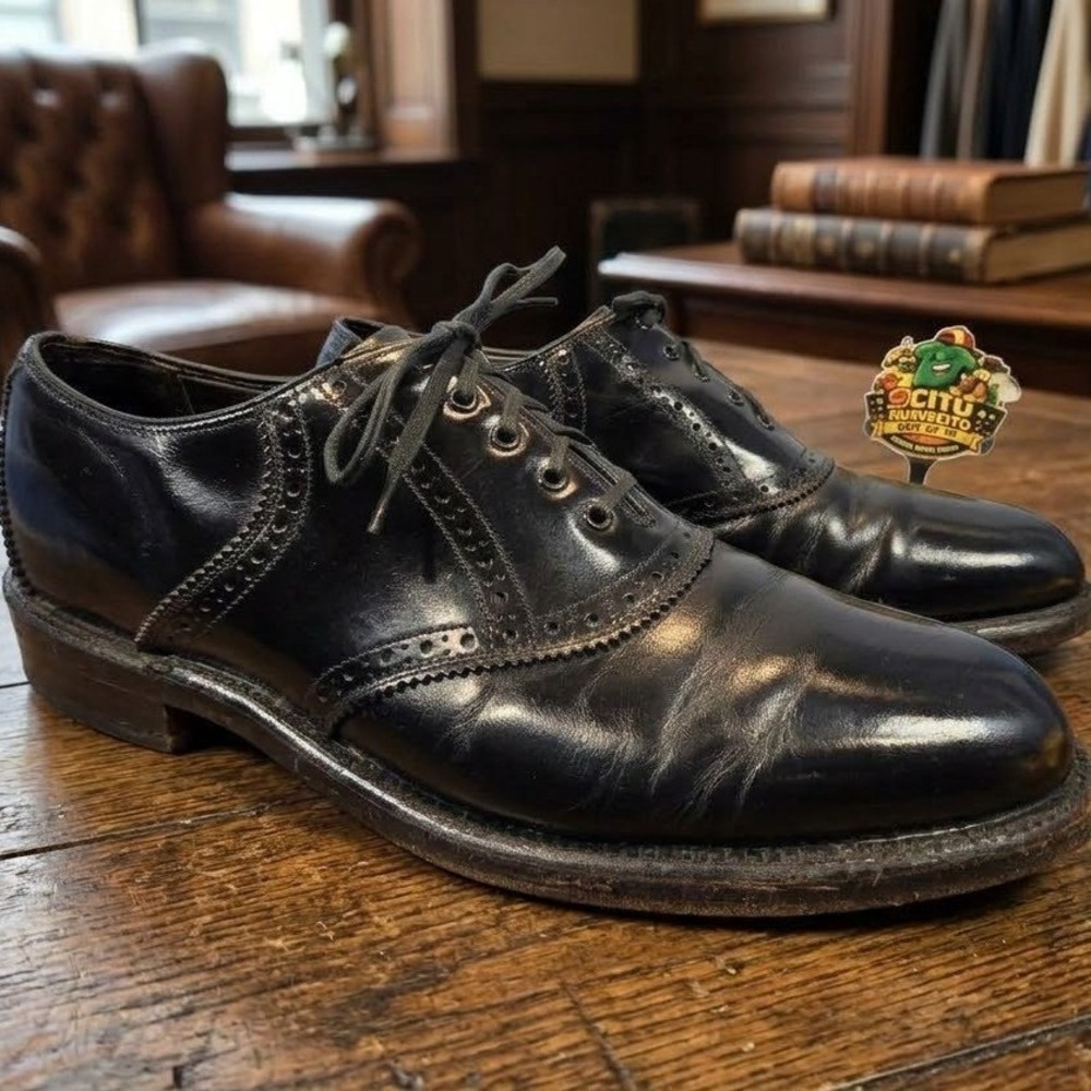 Cole Haan Imperial Mens Black Leather Saddle Oxford Brogue Dress Shoes 10 D/B